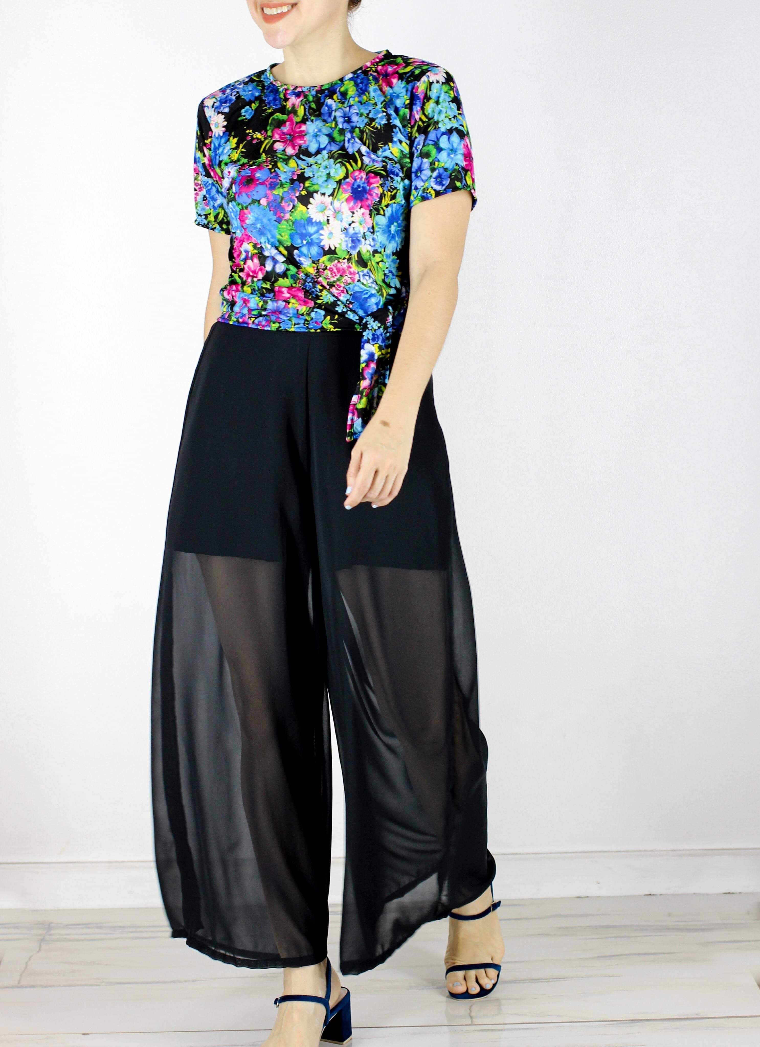 LAST 3 PCS Stephan Chiffon Wide Leg Pants in Black Florence Fling